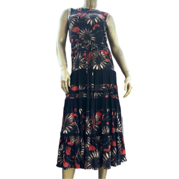 Vintage Carole Little Petite Dresses metallic sunflowers midi dress size 4 - Picture 1 of 7